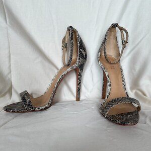 Schutz Cadey Ankle Strap Heels, size 9.5, Neutral Snakeskin